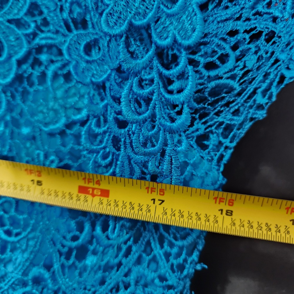 Cattiva Vintage Turquoise Blue Tiered Floral Guipure Lace Evening Gown 12 USA‎ - Picture 6 of 8
